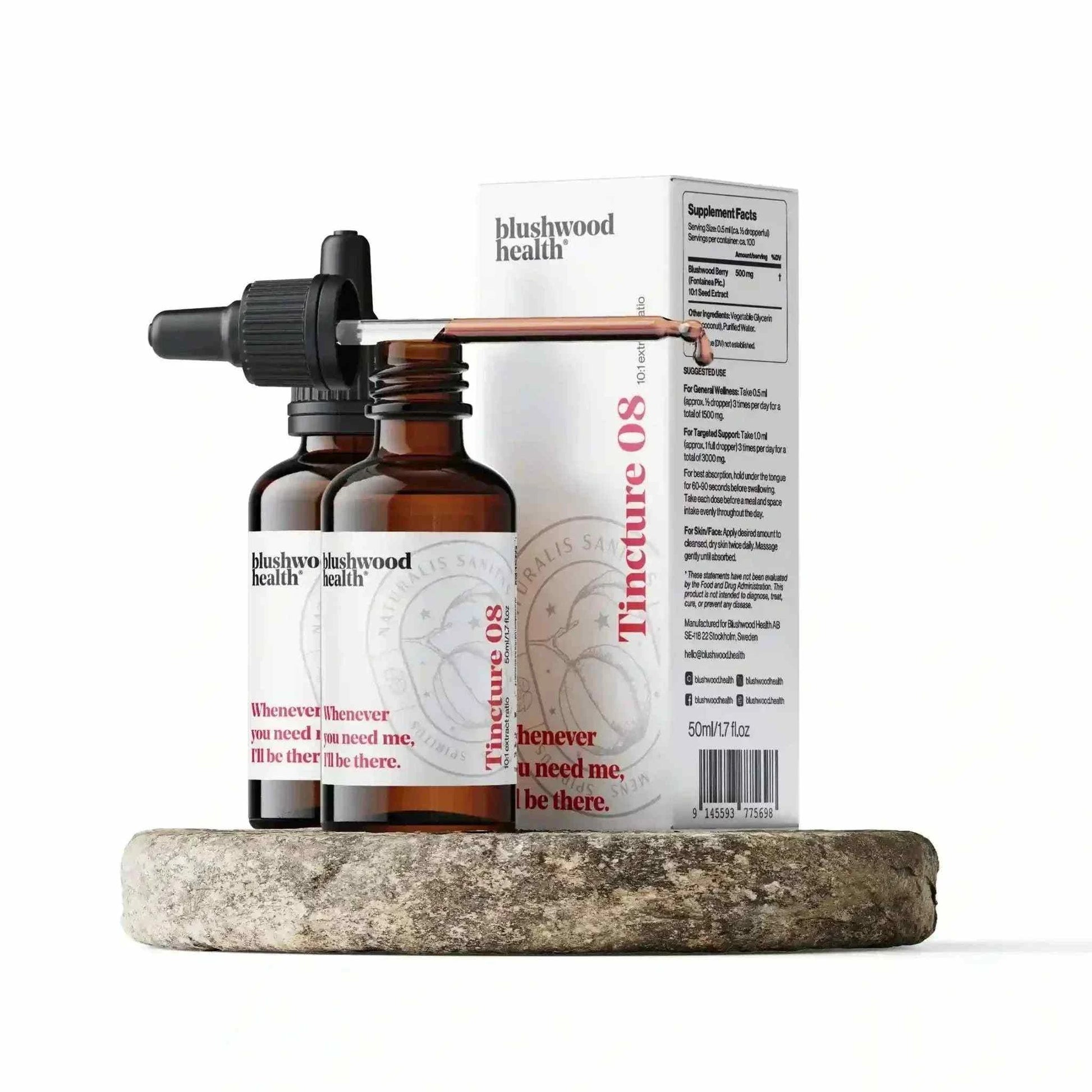 EBC-46 Tincture bottles from Blushwood Berry 10:1 whole-seed botanical extract with dropper bottle for sublingual and topical use