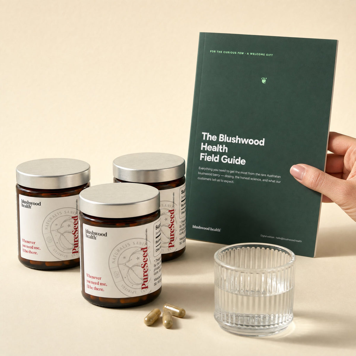 Capsules 3-pack — three jars (3-month supply) with the free Field Guide