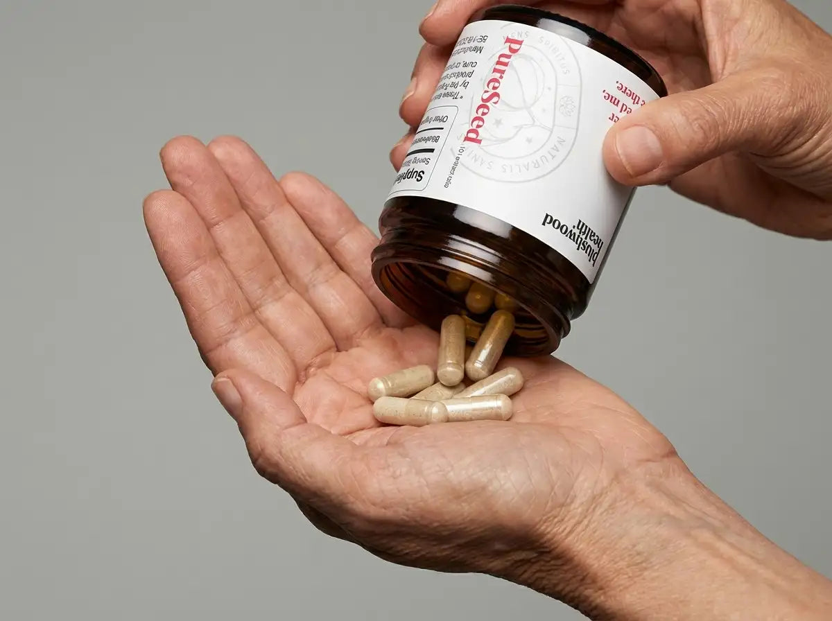 Blushwood Health EBC-46 capsules pouring into hand close-up