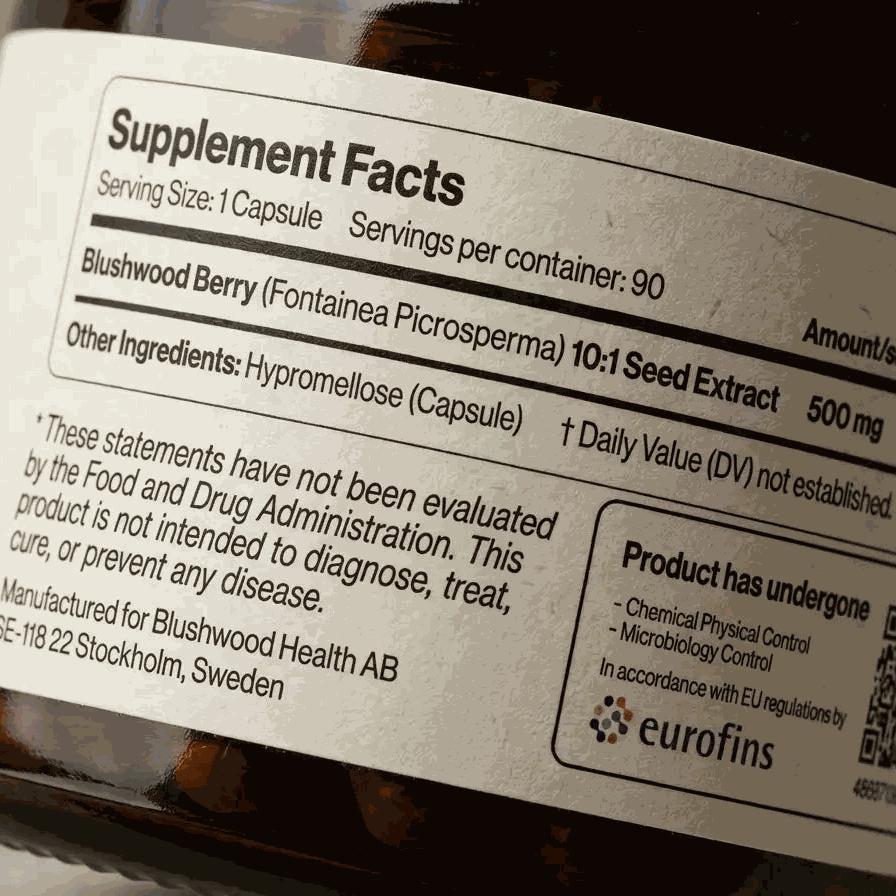 Blushwood Health EBC-46 capsules supplement facts nutrition label
