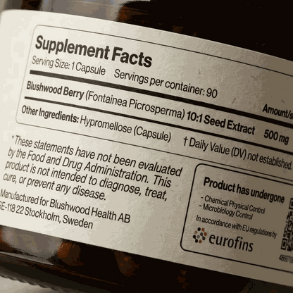 Blushwood Health EBC-46 capsules supplement facts nutrition label
